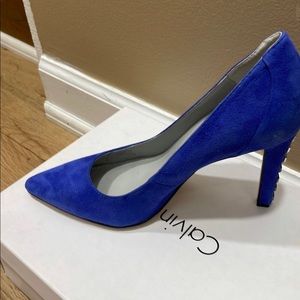 Calvin Klein studded blue suede pumps